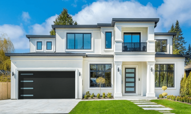 Black Garage Doors on White House